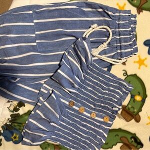 Blue and White Striped Two-Piece Set